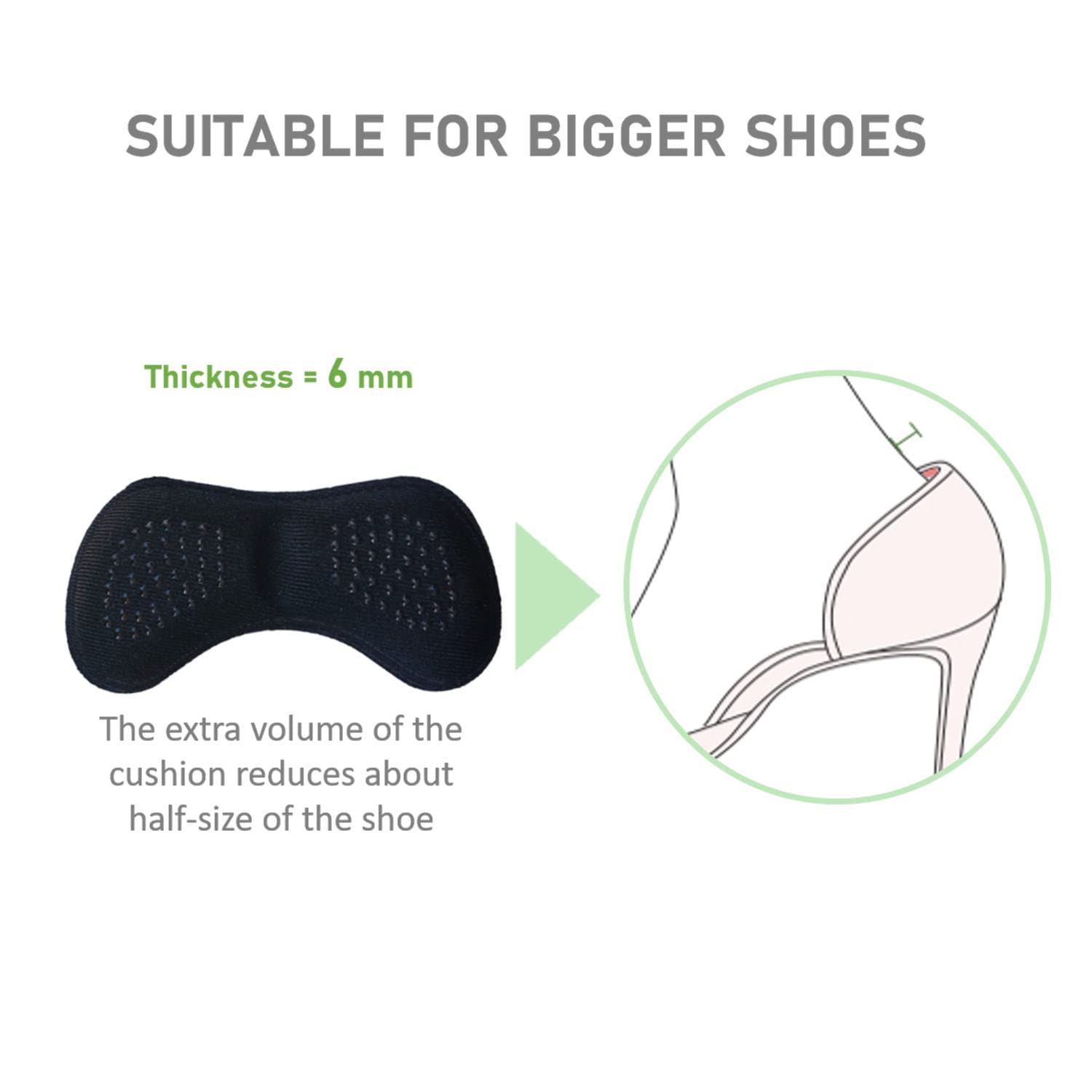 VivoFoot 8 impugnature antiscivolo per tallone, fodere spesse e riempitivi per scarpe di mezza taglia troppo grandi o larghe, inserti per cuscinetti sul retro del tallone, cuscinetti per tallone per