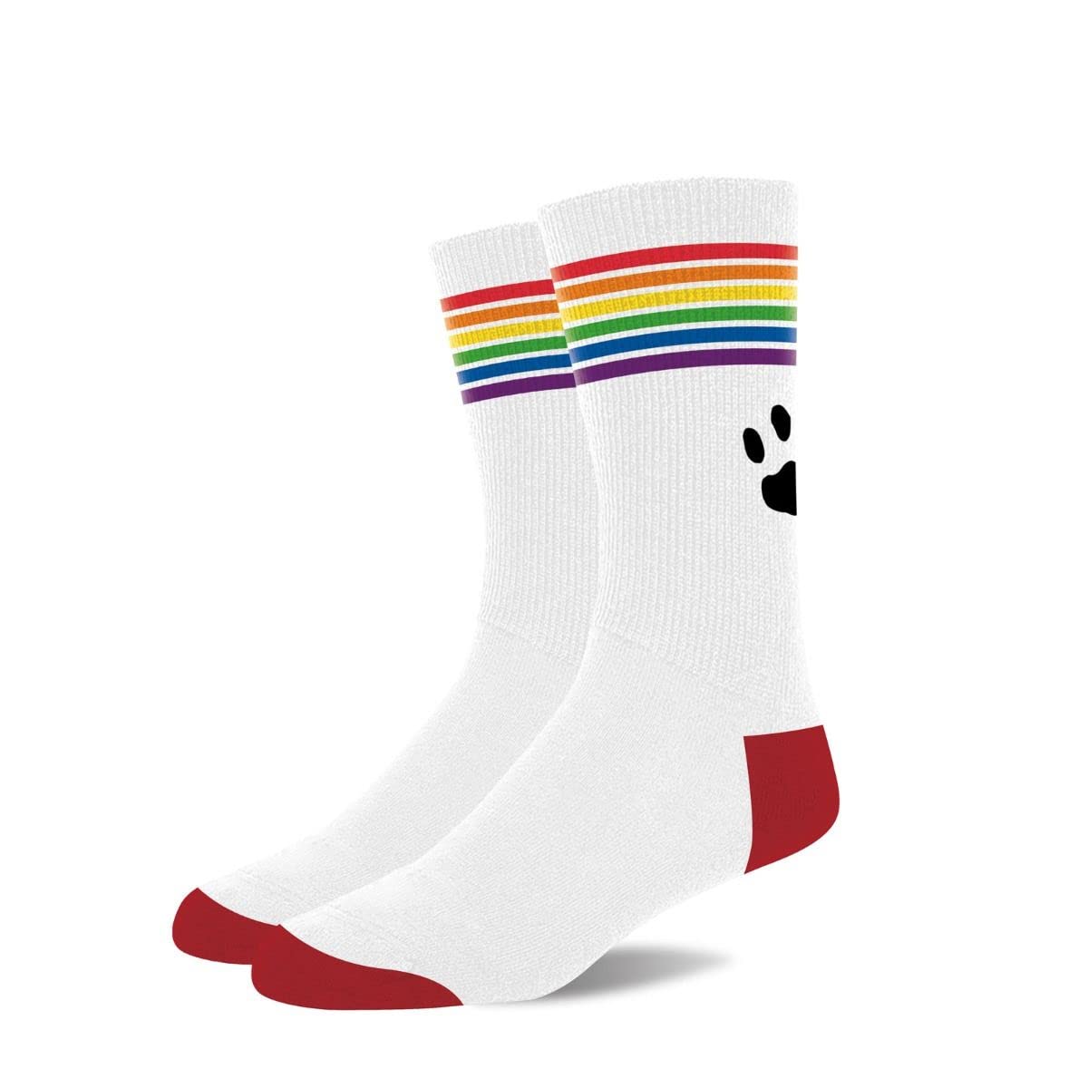 ProwlerPride Socks – White Crew Socks with Rainbow Band & Paw Logo | Comfortable Cotton Blend, Moisture-Wicking, One Size UK 6–11