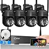 [2K, Expandable 10CH] 3MP Wireless Security Camera System with 1TB HDD, 4pcs CKK PTZ Cameras Outdoor Indoor, 2K WiFi Surveillance NVR System with Floodlights & Siren Alarm, 2 Way Audio