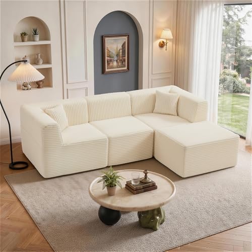 Korser 100" L-Shaped Boneless Couches with Chaise, Modular Sectional Sofa with Deep Seat, Cloud Sectional Couch for Living Room Bedroom, No Assembly Required, Side Pockets, Memory Foam, Beige - image 1