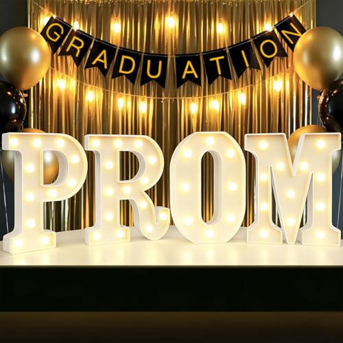 Graduation Decorations 2026 Prom Marquee Letters Lights Lights Up Prom Letter Sign Class of 2026 Party Decor for Kindergarten High School Senior College-White