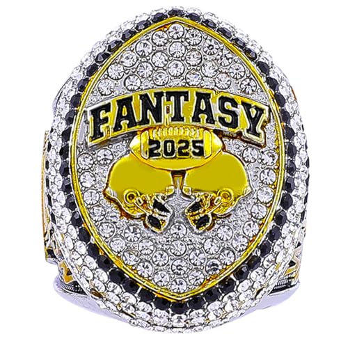 Image of 2025 Fantasy Football Championship Ring | Heavy FFL Champion Trophy Ring | Gold Silver Tone Plated Award Trophy for Fantasy Football League Winner