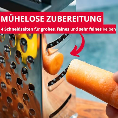 Foto von Westmark Rohkostreibe mit 4 Schneid-/Reibeflächen, Höhe: 15,7 cm, Rostfreier Edelstahl/Kunststoff, Silber/Schwarz, 11422270