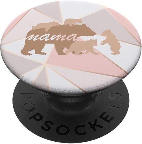 Mama Bear Pop Socket 4 Cubs Soporte de teléfono rosa mujeres mamá regalos PopSockets Grip y soporte para teléfonos y tabletas Negro