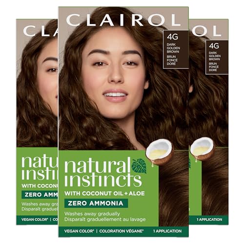 Image of Clairol Natural Instincts Demi-Permanent Hair Dye, 4G Dark Golden Brown | Ammonia‑Free, Vegan Hair Color with Coconut Oil & Aloe Vera | Pack of 3