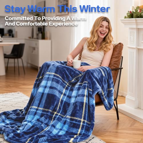 Image of Heated Blanket Electric Throw, Soft Flannel Heating Blanket with 8 Hours Auto Off 10 Fast Heating Levels Machine Washable Sherpa Heated Blanket with Overheating Protection