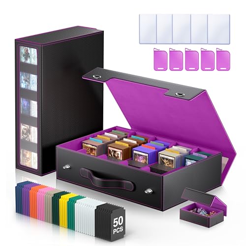Image of 3900+ Trading Card Storage Box with Handle and Lock, Black Purple | Commander Display Window, 5-Row MTG Card Case, Secure Mechanical Lock, Portable Handle for Easy Transport, Top Loaders
