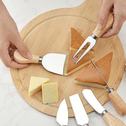 Qianxihu 6Pcs Cheese Slicer Set Cheese Knife Set Wooden Handle Cheese Knives Stainless Steel Cheese Knife and Cheese Shovel Set for Party Wedding Birthday - Image 8