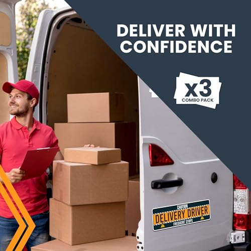 Image of Magnet Me Up Caution Frequent Stops Delivery Driver Automotive Magnet Decal, 3 Pack, Red /Blue, Two 8x12 inch and One 3x10 inch, Automotive Magnet for Car, Flex Delivery Driver, Crafted in USA