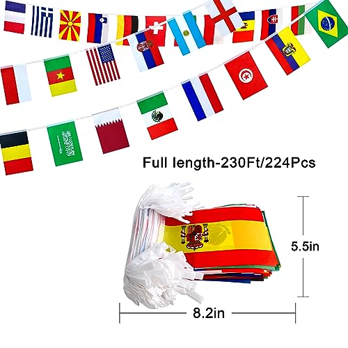 KERDA 224 Countries International String Flags Banners of the World,Decoration for Olympic,School,Bar,Sports Events,Grand Opening,8.2x5.5 Inch,230 Feet
