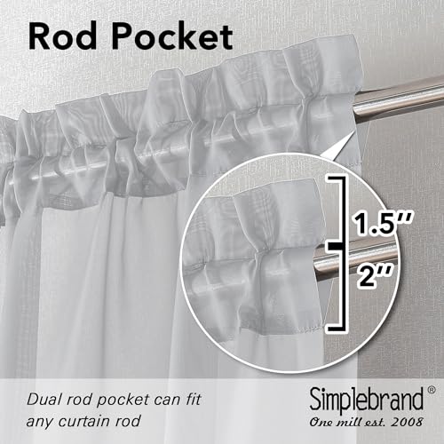 Image of Simplebrand Light Grey Sheer Curtains 90 Inches Long 2 Panels, Light Filtering Rod Pocket Solid Color Window Sheer Curtain Panels, Elegant Curtains & Drapes for Living Room, Bedroom, 42 inch W x 90 inch L