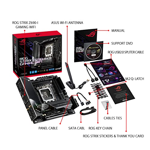 ROG Strix Z690-I Gaming WiFi Scheda Madre Gaming, Mini-ITX, Intel Z690, LGA1700, DDR5, PCI 5.0, WiFi 6E(802.11ax), Intel 2.5 Gb LAN, ROG SupremeFX 7.1, 2xM.2, 4xSATA 6GB/s, Aura Sync RGB, Nero - Scheda madre - Immagine 1