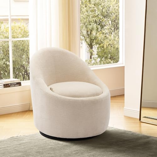 Beige Barrel Accent Chair - 360 Swivel with Hidden Storage, Perfect for Living Room/Bedroom