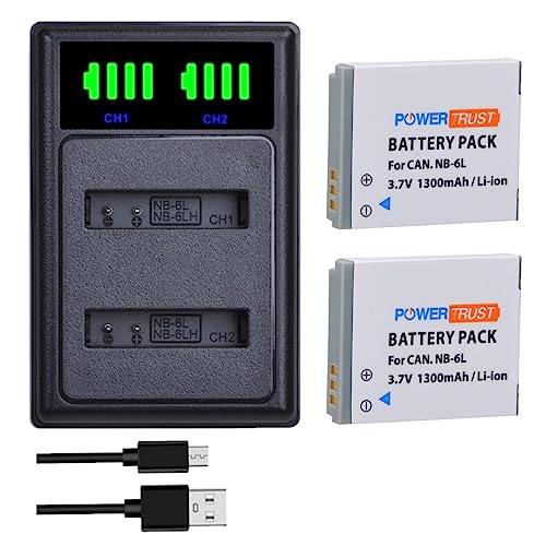 PowerTrust 2Pcs 1300mAh NB-6LH NB-6L Akku und Ladegerät für Canon PowerShot SX260 HS,SX420 is, SX540 HS, D30, SX520 HS, SX600 HS,SX610 HS, SX610 HS, S120, SX170 is, SX275 HS, SX500 is, IXUS 105 PowerTrust 2Pcs 1300mAh NB-6LH NB-6L Akku und Ladegerät für Canon PowerShot SX260 HS,SX420 is, SX540 HS, D30, SX520 HS, SX600 HS,SX610 HS, SX610 HS, S120, SX170 is, SX275 HS, SX500 is, IXUS 105