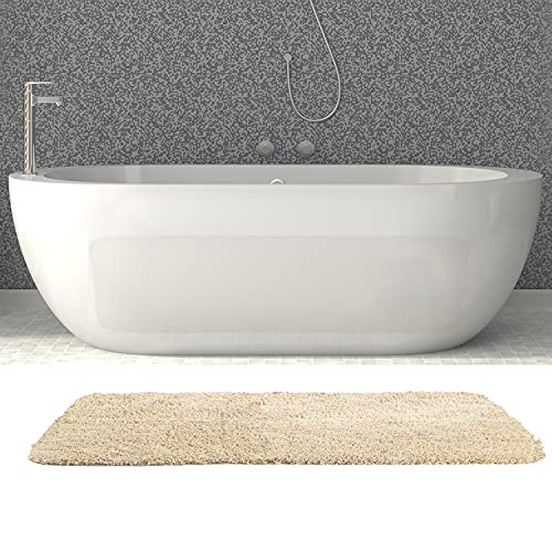 Aoacreations Microfiber Furry Bath Rug, Bathroom Mat, Thick Soft Plush Luxury, High Pile, Absorbent (Extra Long Runner 50 X 150 Cm, Beige) #TOP4