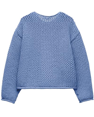 Locachy Women's Crochet Chunky Knit Sweater Cardigan Trendy Crewneck Gold Button Down Sweater3