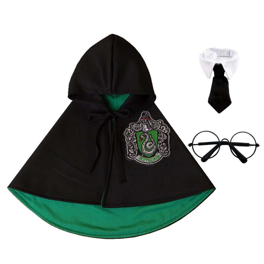 Dog Cat Halloween Costumes Cape Pet Halloween Apparels Cosplay Costume Cloak Pet Shawl Supplies for Halloween & Christmas (Cape,Glasses,Tie) (Green, Large)