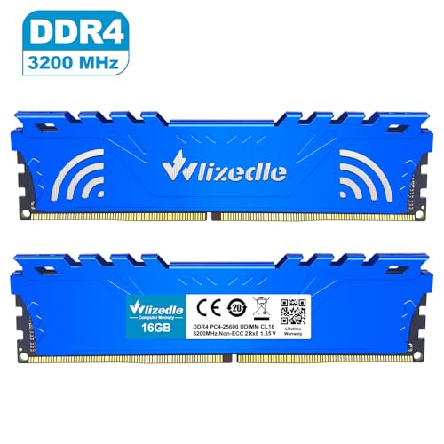 Image of DDR4 3200MHz RAM 32GB Kit (2x16GB) XMP 2.0 CL16 UDIMM, Desktop Memory Module PC4-25600 288-Pin 1.35V Non-ECC Unbuffered PC Computer RAM Stick Upgrade - Blue
