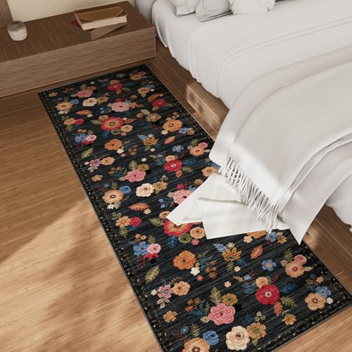 Machine Washable Runner Rug for Hallway: 2'6"x8' Kitchen Runner Rugs with Rubber Backing Non Slip Stain Resistant Floral Floor Rug Soft Carpet Runners for Indoor Entryway Bedroom Bedside Living Room