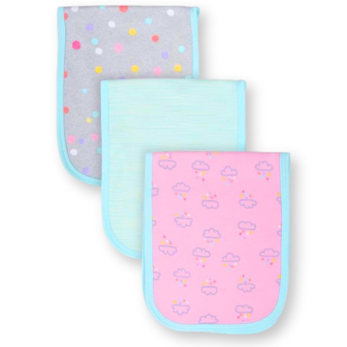 TuddyBuddy Baby Burp Cloth Towel Napkins for Baby Large 17x6 Inches, Fine Double Layer 100% Cotton (Assorted 4M, 50X20 Cms, Cats Clouds Dots Stripes) 2