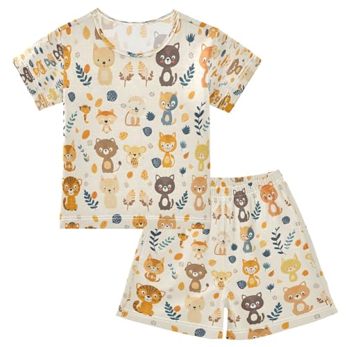 senya Short Sleeve Pajamas Sets Summer Cotton Sleepwear Cute Animals Blue Leaves