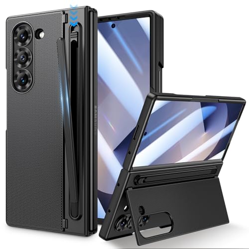 Doeshine für Samsung Galaxy Z Fold 6 Hülle mit S Pen Versteckter Ständer Displayschutzfolie Pen Holder Ultradünn PC Stoßfest Schutz Hülle Kickstand Case für Galaxy Fold 6 2024 Schwarz