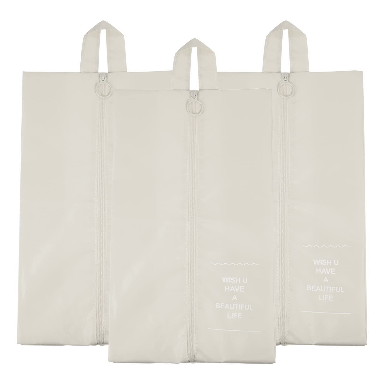 PATIKIL Waterproof Shoes Bags, 3 Pack Travel Storage Bag Portable Shoes Organizer with Zipper for Travel Outdoor, Beige