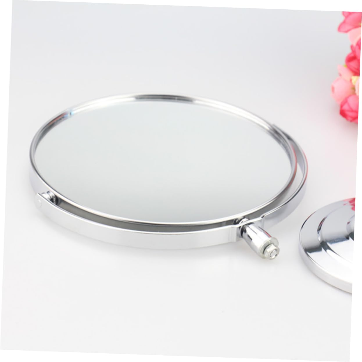 Doppelseitiger Vergrößerungs Schminkspiegel Schwenkbar für Tisch und Stand | Silber, Metall und Glas, Klare Sicht, Praktisch für Rasur und Make Up Am Schreibtisch