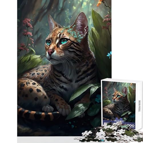 Dschungel-Bengalkatze 1000-teiliges Puzzle Denksportspaß mit fortschrittlicher Laserschneidtechnik Ruhige Zeit geistiges Training für zu Hause (38x52cm)