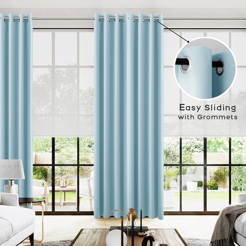 Image of Light Blue Grommet Blackout Curtains 96 Inch Length for Living Room
