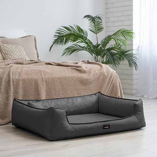 tierlando® Orthopädisches Hundebett Goofy Easy Clean aus Kunstleder mit Matratzenschoner, für mittelgroße und große Hunde Größe: 110x90cm Farbe: 02 Graphit