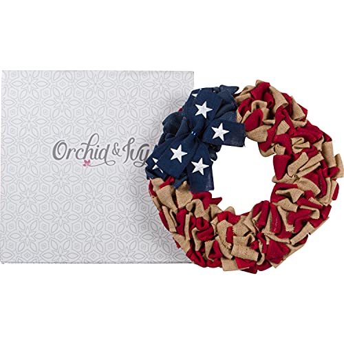 20-Inch Rustic Red White And Blue Patriotic Burlap Fabric Front Door Wreath With Metal Star Bow – Country Americana Decoration – Indoor Outdoor 4Th Of July Home Decor #TOP4