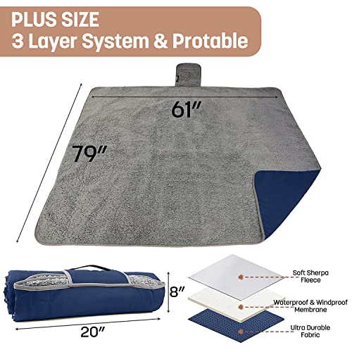 Tirrinia Waterproof Outdoor Blanket With Sherpa Lining, Windproof Triple Layers Warm Comfy Foldable For Camping Stadium thumb #3