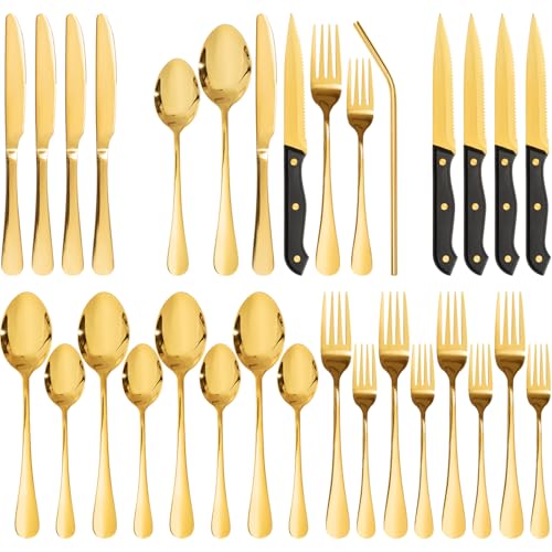 Astercook 24-Piece Silverware Set with Steak Knives...