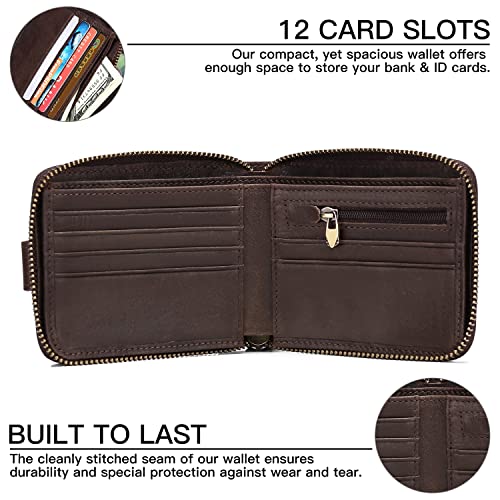 GOIACII Zipper Wallet for Men Genuine Leather RFID Blocking Mens Wallet with Zipper Coin Pocket ID Window Zipper Wallets Large Capacity3