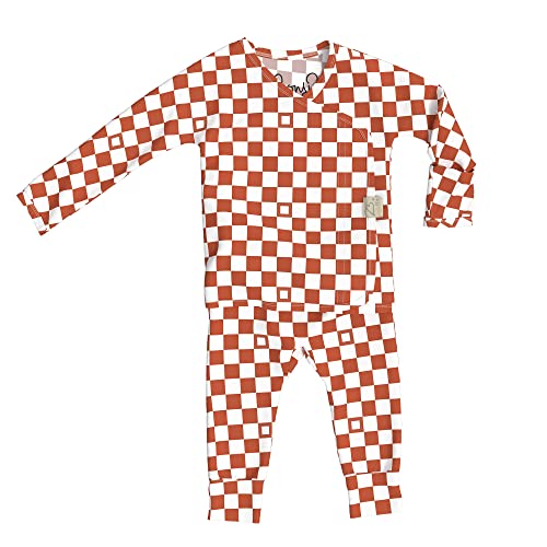 Image of Bonsie Skin to Skin Babywear Footless Bodysuit - Checker White and Orange Baby Footless Sleeper - Checker (3-6 Months)