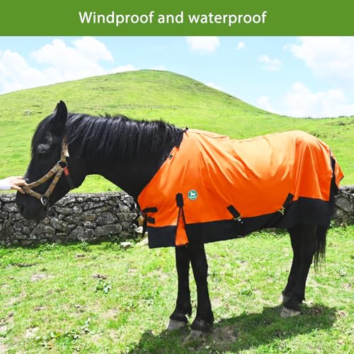 Image of Adjustable Waterproof Horse Sheet | Horse Blankets for Real Horses|Perfect Rainy Day Protection(74 inch, Orange)
