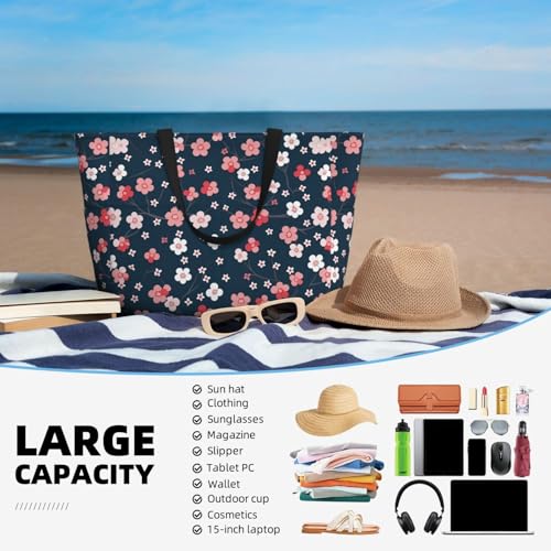 Large Beach Bags Water-resistant Sandproof - peach blossom1 Cute Beach Tote Bags for Women with Zipper4