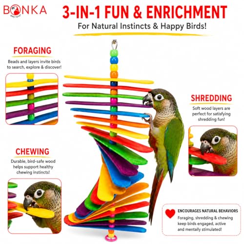 Bonka Bird Toys 867 Big Stick 9.5" Colored Wooden Plastic Spinning Chew Toy for Medium Birds Cage Enrichment Conure Amazon Eclectus and Similar - Image 2