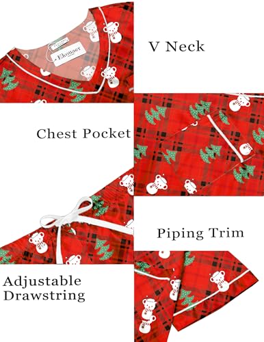 Image of Ekouaer Silk Pajama for Women Short Sleeve Satin Pj Set Two Piece Soft Sleepwear Loungewear Casual PjsRed Christmas Teddy L