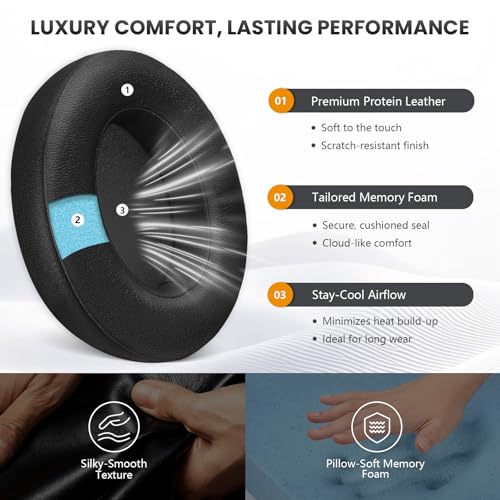 Almohadillas de repuesto para auriculares Beats Studio 2 y 3 inalámbricos, fundas para orejeras compatibles con Studio 2.0 y 3.0 (B0501, B0500, A1914), espuma viscoelástica más suave y mejor aislamiento acústico (negro) miniatura 2