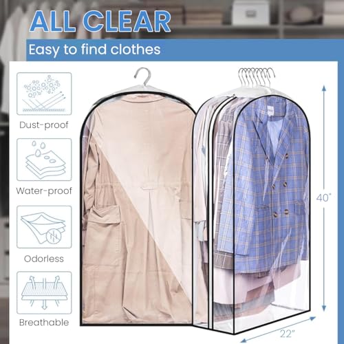Image of HASTHIP 3 Pcs Garment Bags, Clear Hanging Cover for Clothes, Closet Storage