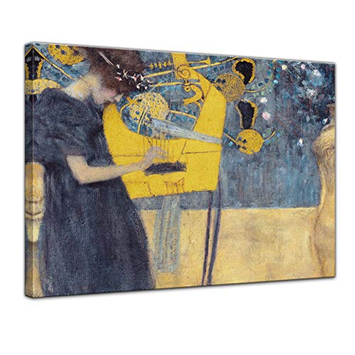 Wandbild Gustav Klimt Die Musik - 70x50cm quer - Alte Meister Berühmte Gemälde Leinwandbild Kunstdruck Bild auf Leinwand