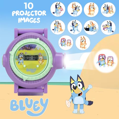 Bluey Kids Projection Watch with LCD Display, 10 Fun Bluey Images, Light-Up Projector, Adjustable Plastic Strap, Kid-Friendly Durable Build, Perfect for Young Bluey Fans, Fits Wrist Sizes 5.5" to 8"2