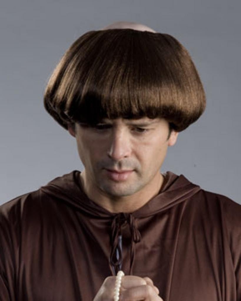 Black Monk Wig – Adults Religious Fancy Dress Accessory – Friar Medieval Bald Cap – ILOVEFANCYDRESS