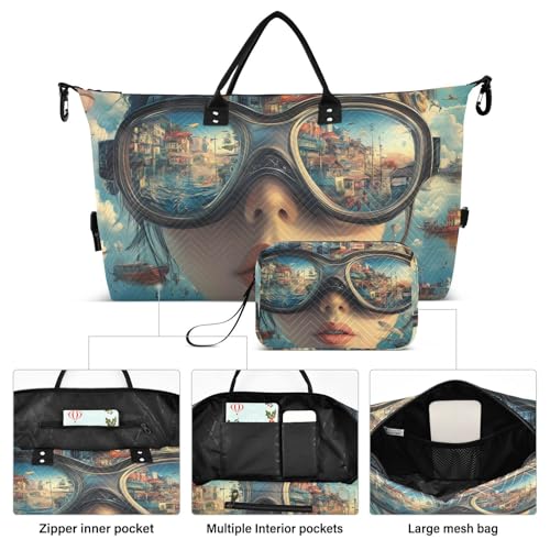 Woman World Surreal Travel Duffel Bag, Gym Bags with Multiple Interior Pockets for Men Women Toiletry Purse Included 20.5”x 1.9” x 13.8”2