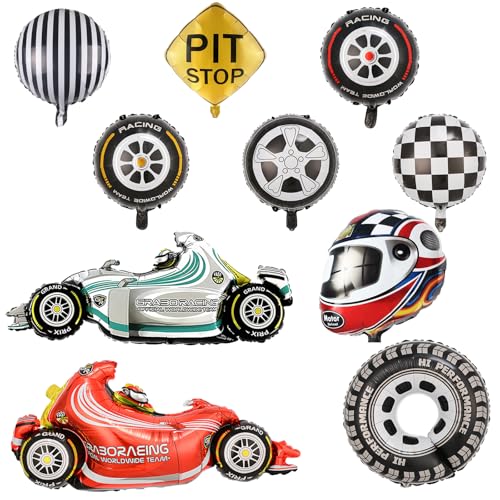 Balões de carro de corrida, decoração de carros para aniversário, 10 peças balões de decoração automática, balões de alumínio, suprimentos de festa de aniversário de carro de corridas