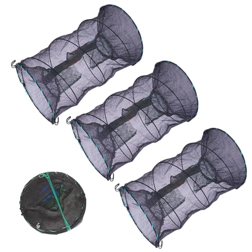 Casenly Piège à Poisson Pliable, 3 PCS Piège à Crabe en Nylon 30x60cm, Nasse à Écrevisses...