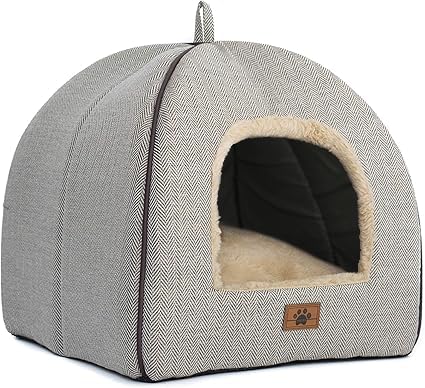 WINDRACING Cat Bed for Indoor Cats - Cat Cave Bed Cat House Cat Tent with Removable Washable Cushioned Pillow, Soft and Self Kitten beds,Cat Beds & Furniture, Pet Bed (Large, Beige) - L(17.5 x 17.5 x 17.5 Inch) - Beige