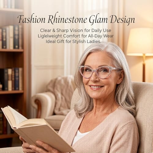 Image of ICARA Bling Rhinestone Cat Eye Reading Glasses for Women - Blue Light Blocking Computer Readers Lightweight TR90 Frame
